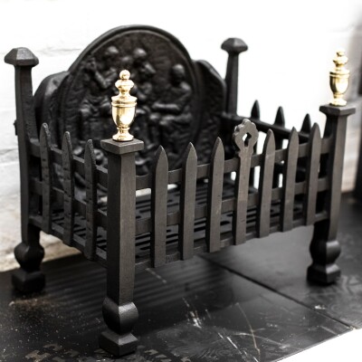 Reclaimed Cast Iron Fire Basket with Finials