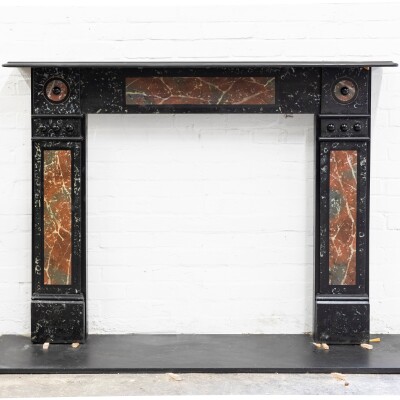 Antique Victorian "Marbelised" Slate Fireplace Surround With Roudels