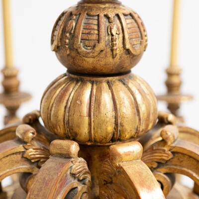 Large Antique Italian Giltwood 19th Century 8 Arm Chandelier