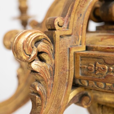 Large Antique Italian Giltwood 19th Century 8 Arm Chandelier