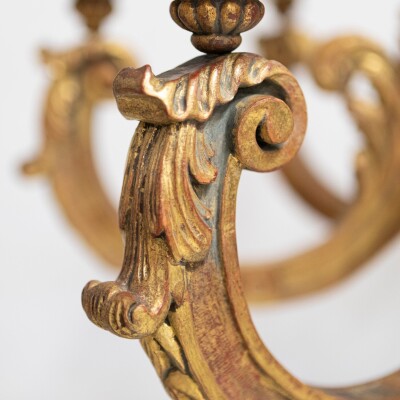 Large Antique Italian Giltwood 19th Century 8 Arm Chandelier