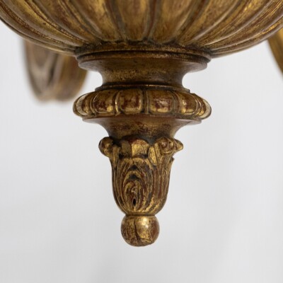 Large Antique Italian Giltwood 19th Century 8 Arm Chandelier