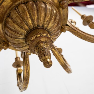 Large Antique Italian Giltwood 19th Century 8 Arm Chandelier