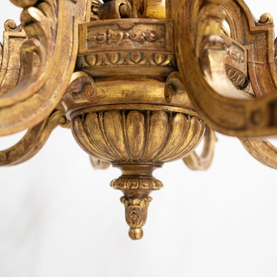 Large Antique Italian Giltwood 19th Century 8 Arm Chandelier