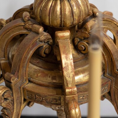 Large Antique Italian Giltwood 19th Century 8 Arm Chandelier