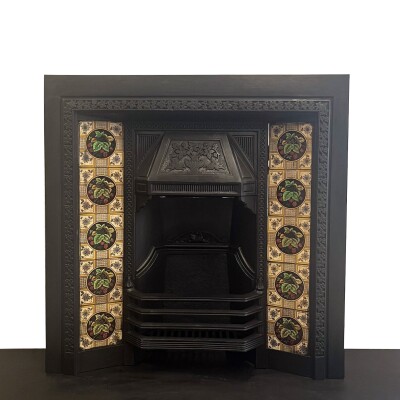 Antique Victorian Cast Iron Floral Tiled Fireplace Insert
