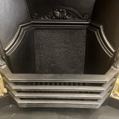 Antique Victorian Cast Iron Floral Tiled Fireplace Insert
