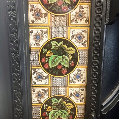 Antique Victorian Cast Iron Floral Tiled Fireplace Insert