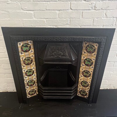 Antique Victorian Cast Iron Floral Tiled Fireplace Insert