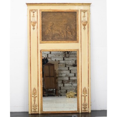 Large Louis XVI Trumeau Mirror with Oil Painting and Gilt Gesso Details