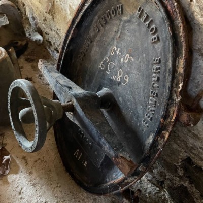Antique c1870 forged iron chateau wine press disassembled