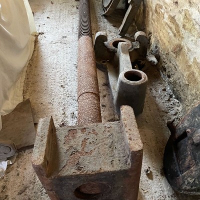 Antique c1870 forged iron chateau wine press disassembled