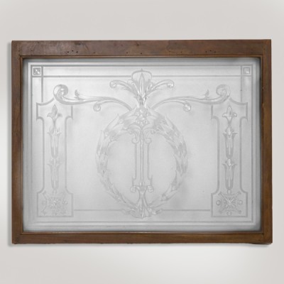 19th Century Framed Acid Etched Glass – Wreath Design RWI9289