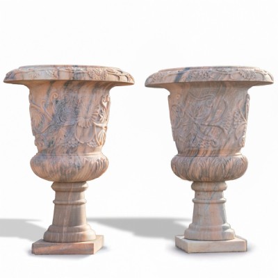 Pair of Indian Marble Hand Carved Urns 9313