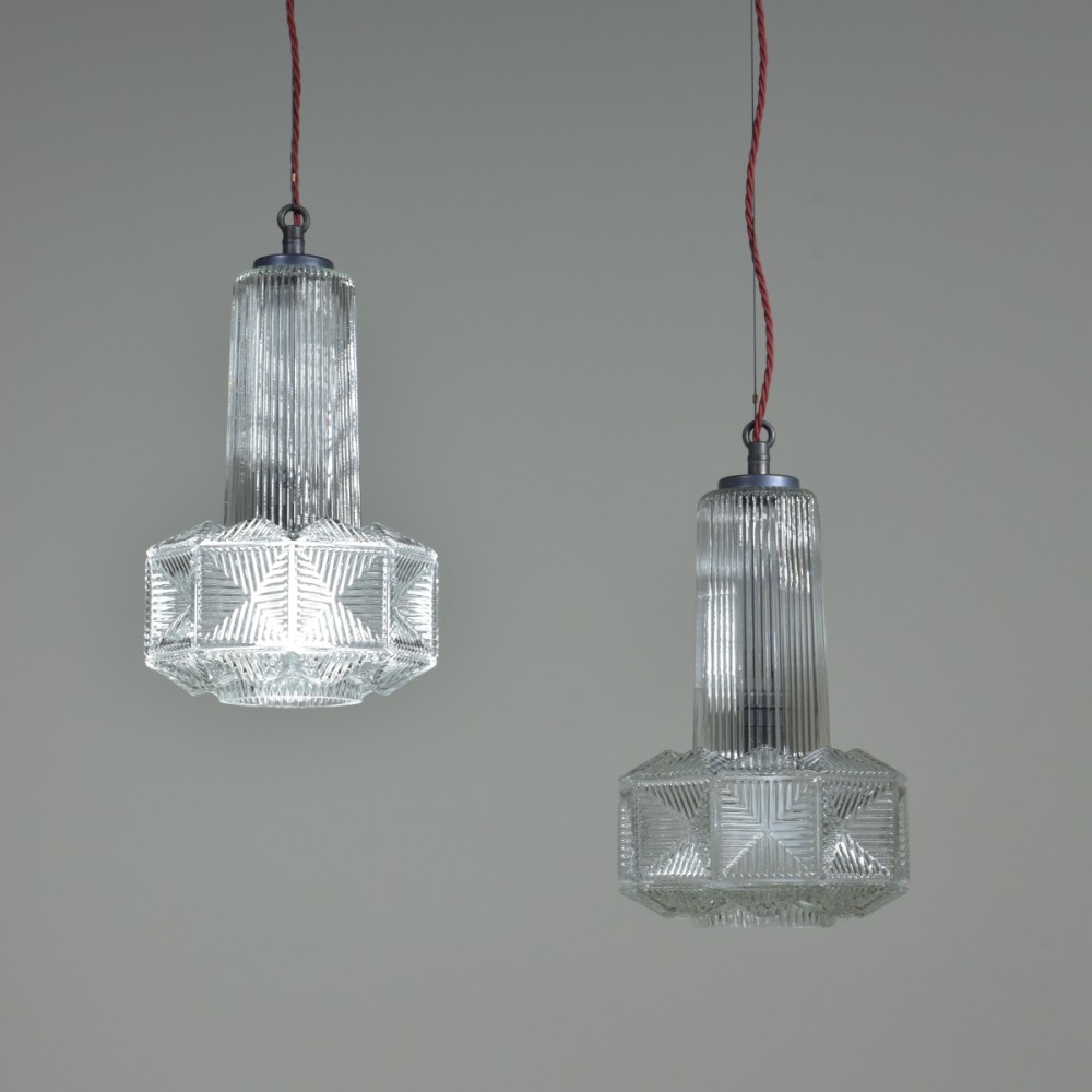 1970's Nonagonal Glass Shades - Pair