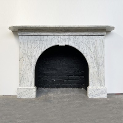 Reclaimed arched Victorian white Carrara marble fireplace surround