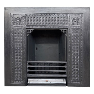 Large antique Victorian cast iron arts and crafts fireplace insert