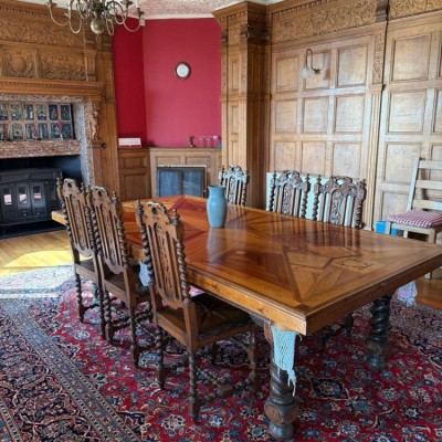 6 Antique Victorian High Back Heavily Carved Barley Twist Oak Chair Furniture.