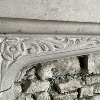 Large Antique English Portland Stone Gothic Revival Fireplace