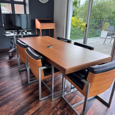 Rare Antocks Lairn Executive meeting table with 6 armchair office chairs. 1970