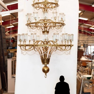 Giant Reclaimed Brass & Crystal Chandelier | >4m Tall