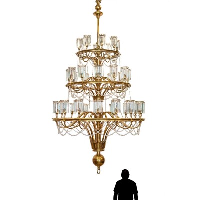 Giant Reclaimed Brass & Crystal Chandelier | >4m Tall