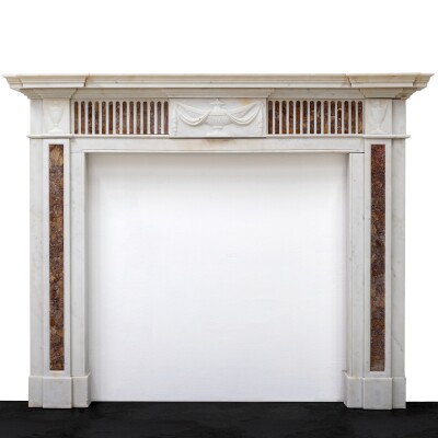 Marble Antique Late Georgian Statuary and Spanish Brocatello Inlay Chimneypiece 