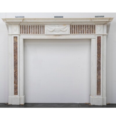 Marble Antique Late Georgian Statuary and Spanish Brocatello Inlay Chimneypiece 