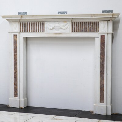 Marble Antique Late Georgian Statuary and Spanish Brocatello Inlay Chimneypiece 
