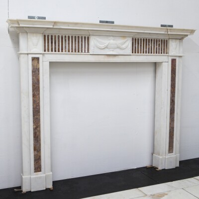 Marble Antique Late Georgian Statuary and Spanish Brocatello Inlay Chimneypiece 
