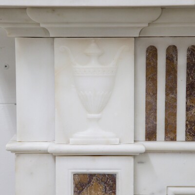 Marble Antique Late Georgian Statuary and Spanish Brocatello Inlay Chimneypiece 