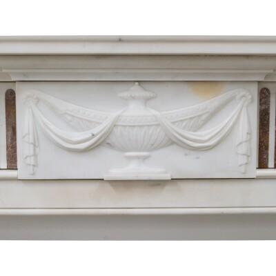 Marble Antique Late Georgian Statuary and Spanish Brocatello Inlay Chimneypiece 