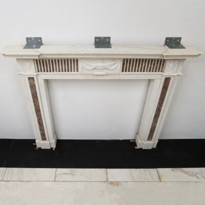 Marble Antique Late Georgian Statuary and Spanish Brocatello Inlay Chimneypiece 