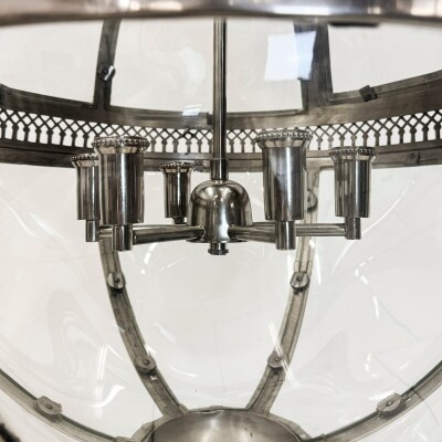 Antique Polished Steel Sphere Globe Pendant Light