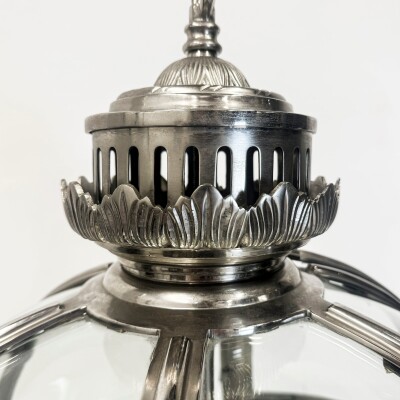 Antique Polished Steel Sphere Globe Pendant Light