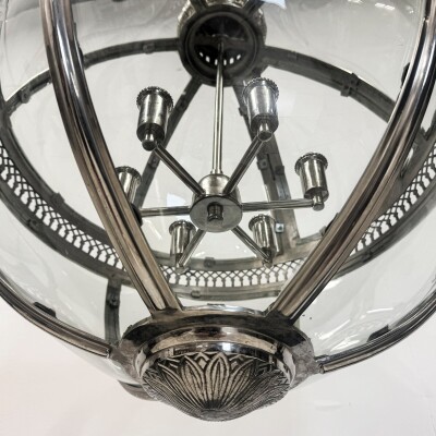 Antique Polished Steel Sphere Globe Pendant Light