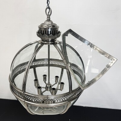 Antique Polished Steel Sphere Globe Pendant Light