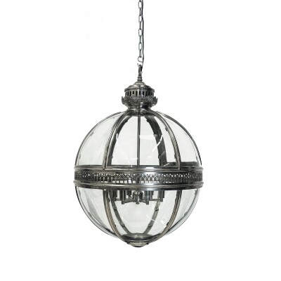 Antique Polished Steel Sphere Globe Pendant Light