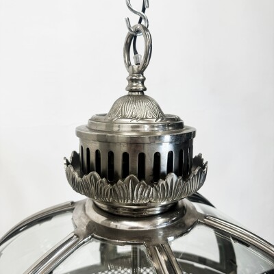 Antique Polished Steel Sphere Globe Pendant Light