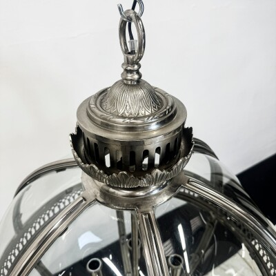 Antique Polished Steel Sphere Globe Pendant Light