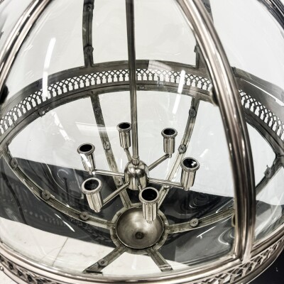 Antique Polished Steel Sphere Globe Pendant Light