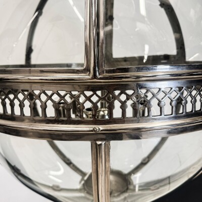 Antique Polished Steel Sphere Globe Pendant Light