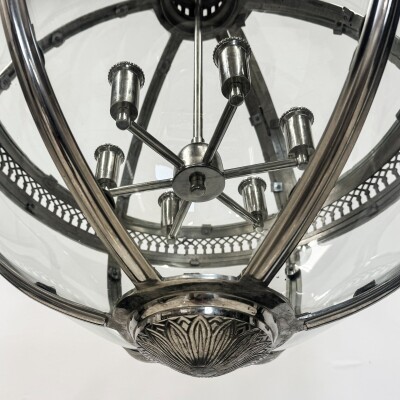 Antique Polished Steel Sphere Globe Pendant Light