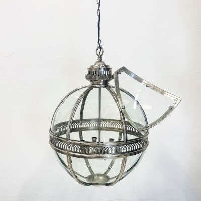 Antique Polished Steel Sphere Globe Pendant Light