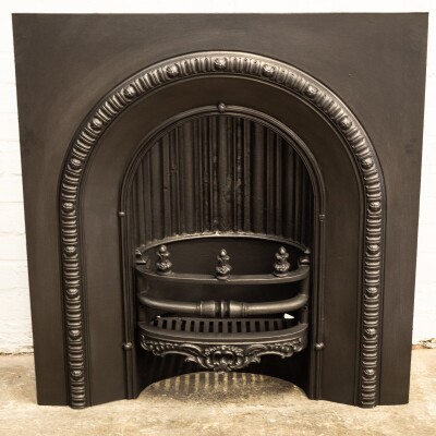 Antique Cast Iron Arched Fireplace Insert With Finials