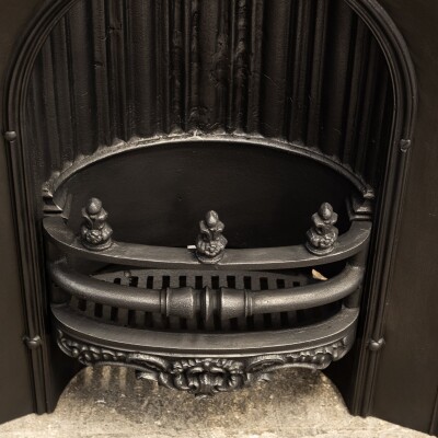 Antique Cast Iron Arched Fireplace Insert With Finials