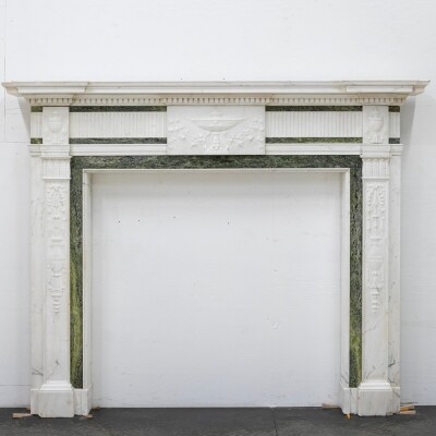 Antique Georgian Chimneypiece with Statuary & Connemara "Irish Green" Marble