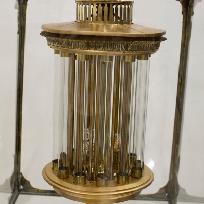 Large English 18th Century Adams Style Polished Brass Hanging Lantern