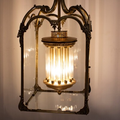 Large English 18th Century Adams Style Polished Brass Hanging Lantern