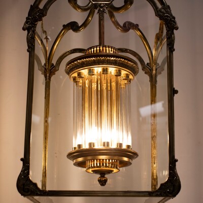 Large English 18th Century Adams Style Polished Brass Hanging Lantern